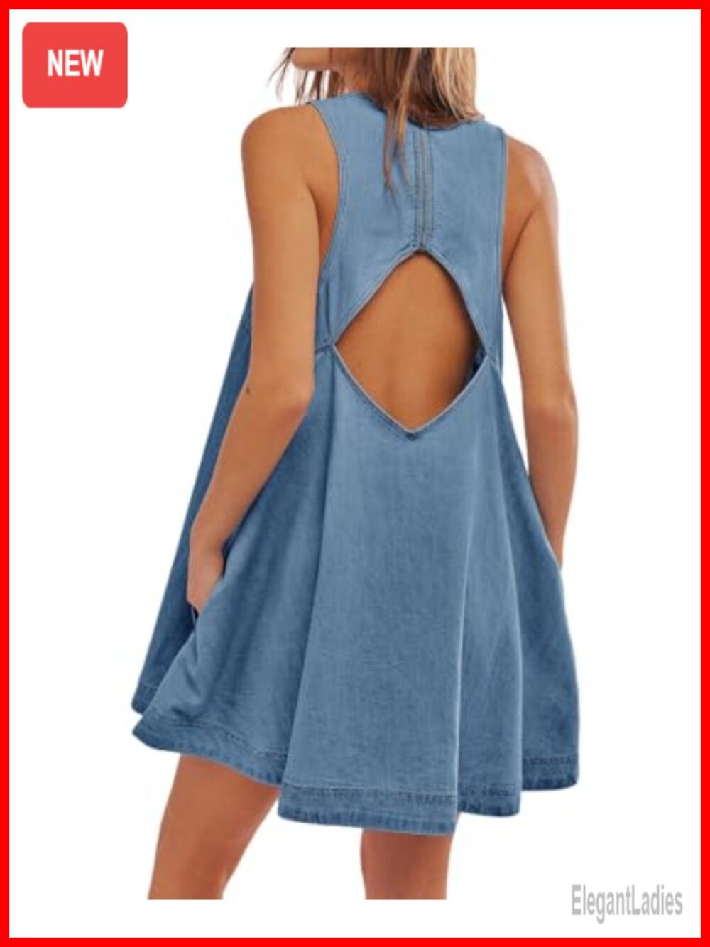 Sleeveless Denim Babydoll Mini Dress with Pockets